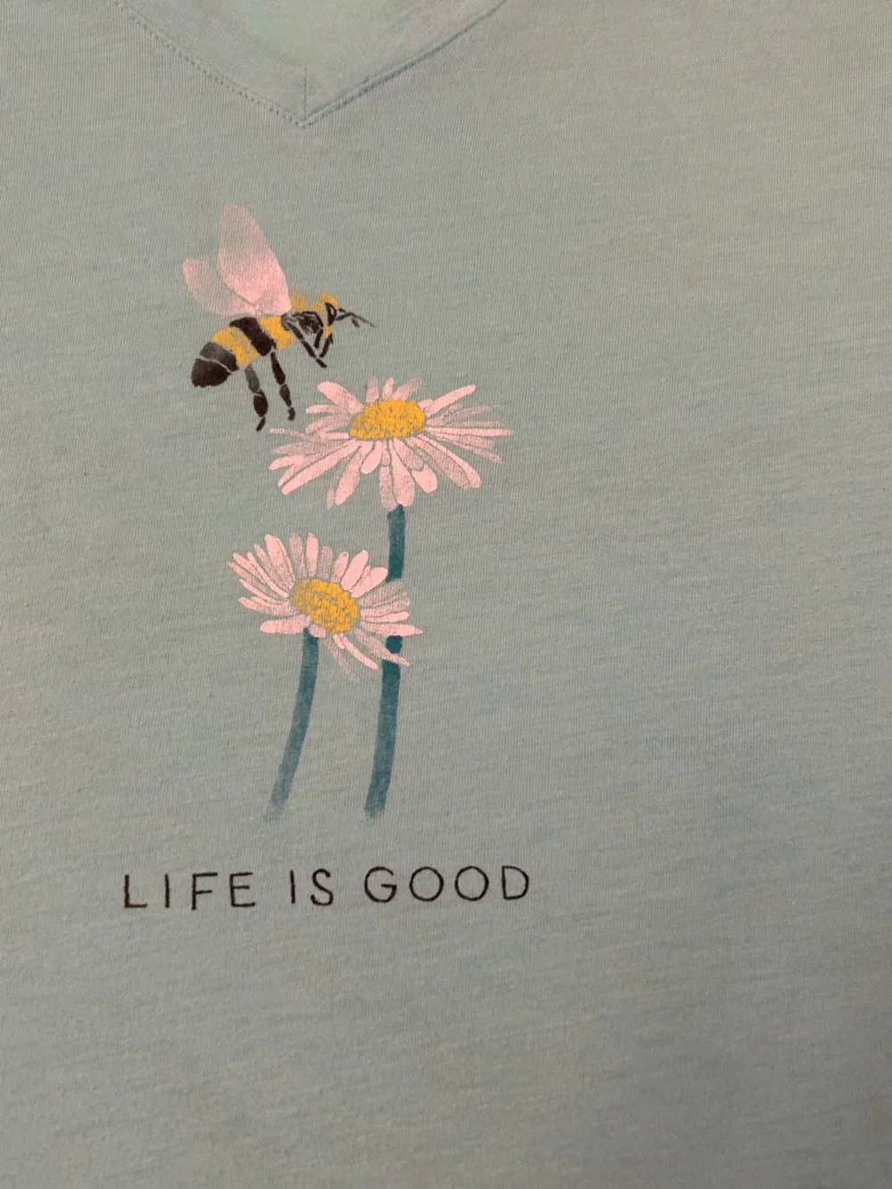 Life Is Good Light Aqua V-Neck Tee with Logo - Picture 4 of 7